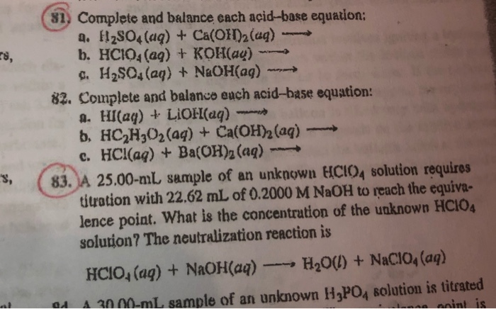 Solved Complete And Balance Each Acid Bose Equation 2 Chegg