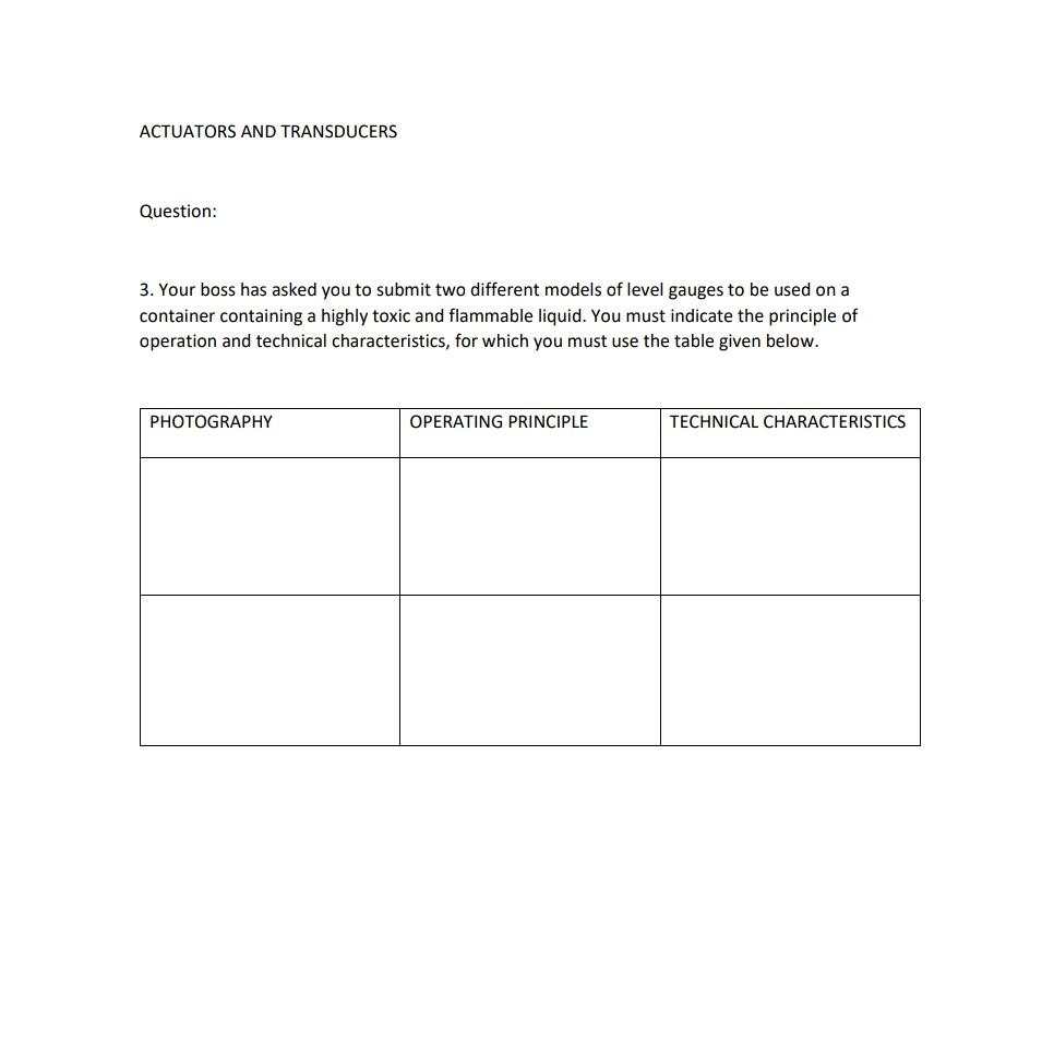 Solved ACTUATORS AND TRANSDUCERS Question 3 Your Boss Has Chegg