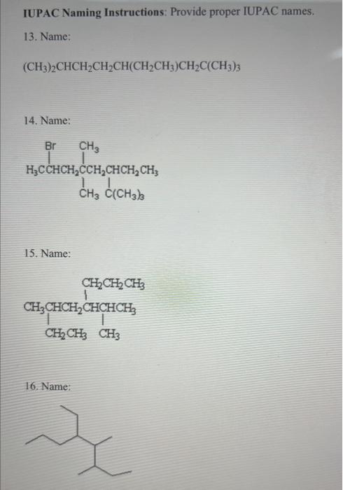 Solved Iupac Naming Instructions Provide Proper Iupac Chegg