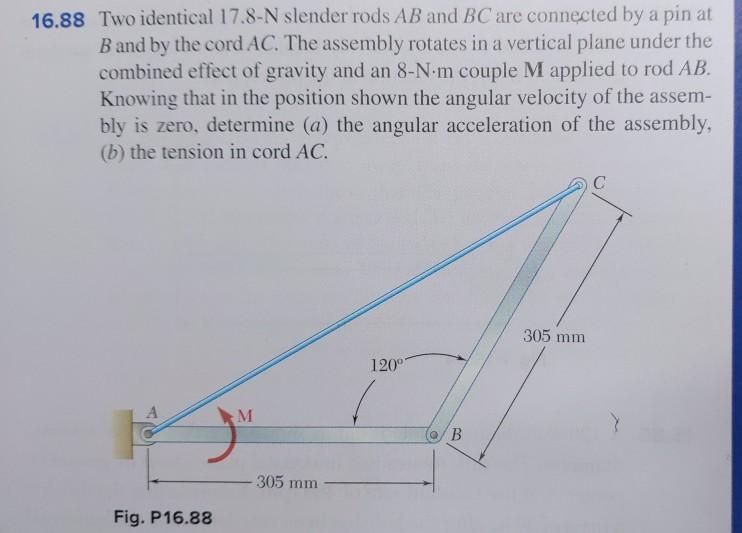 Solved 16 88 Two Identical 17 8 N Slender Rods AB And BC Are Chegg