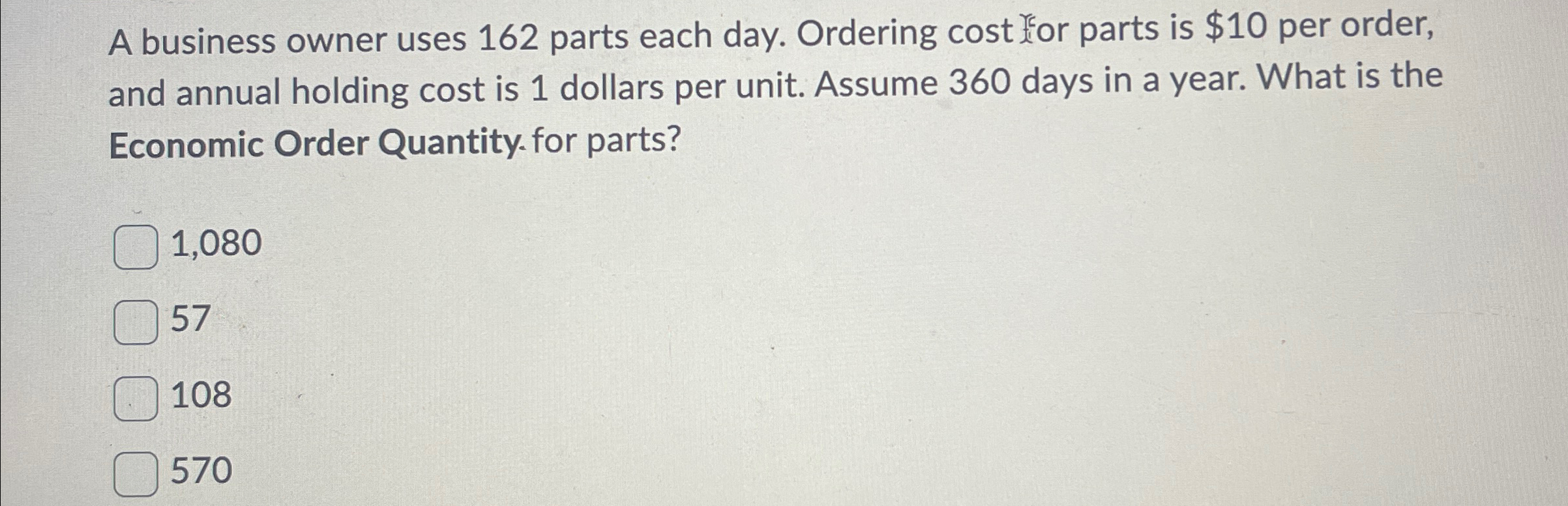 Solved A Business Owner Uses Parts Each Day Ordering Chegg