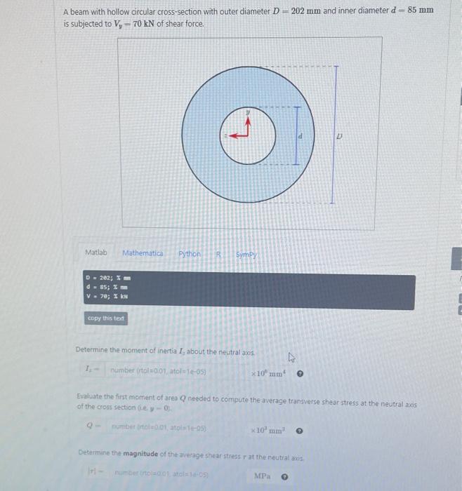 Solved A Beam With Hollow Circular Cross Section With Ou