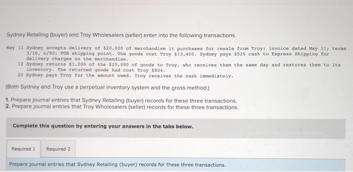 Solved Sydney Retailing Buyer And Troy Wholesalers Chegg