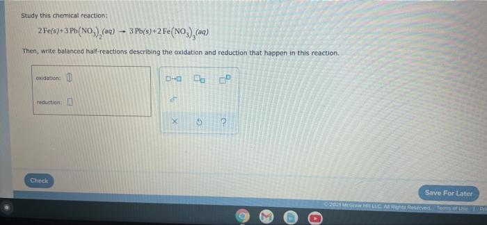 Solved Study This Chemical Reaction Fe S Pb No Chegg