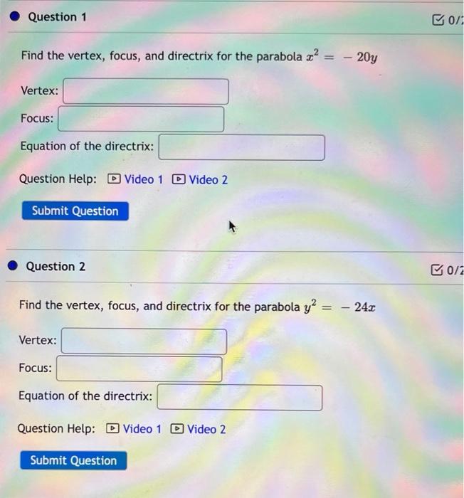 Solved Find The Vertex Focus And Directrix For The Chegg