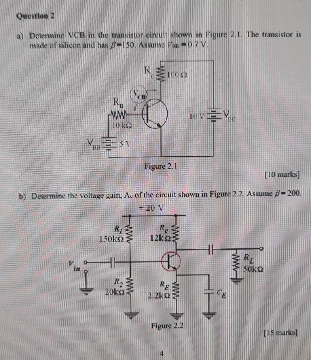 Solved Question 2 A Determine VCB In The Transistor Circuit Chegg