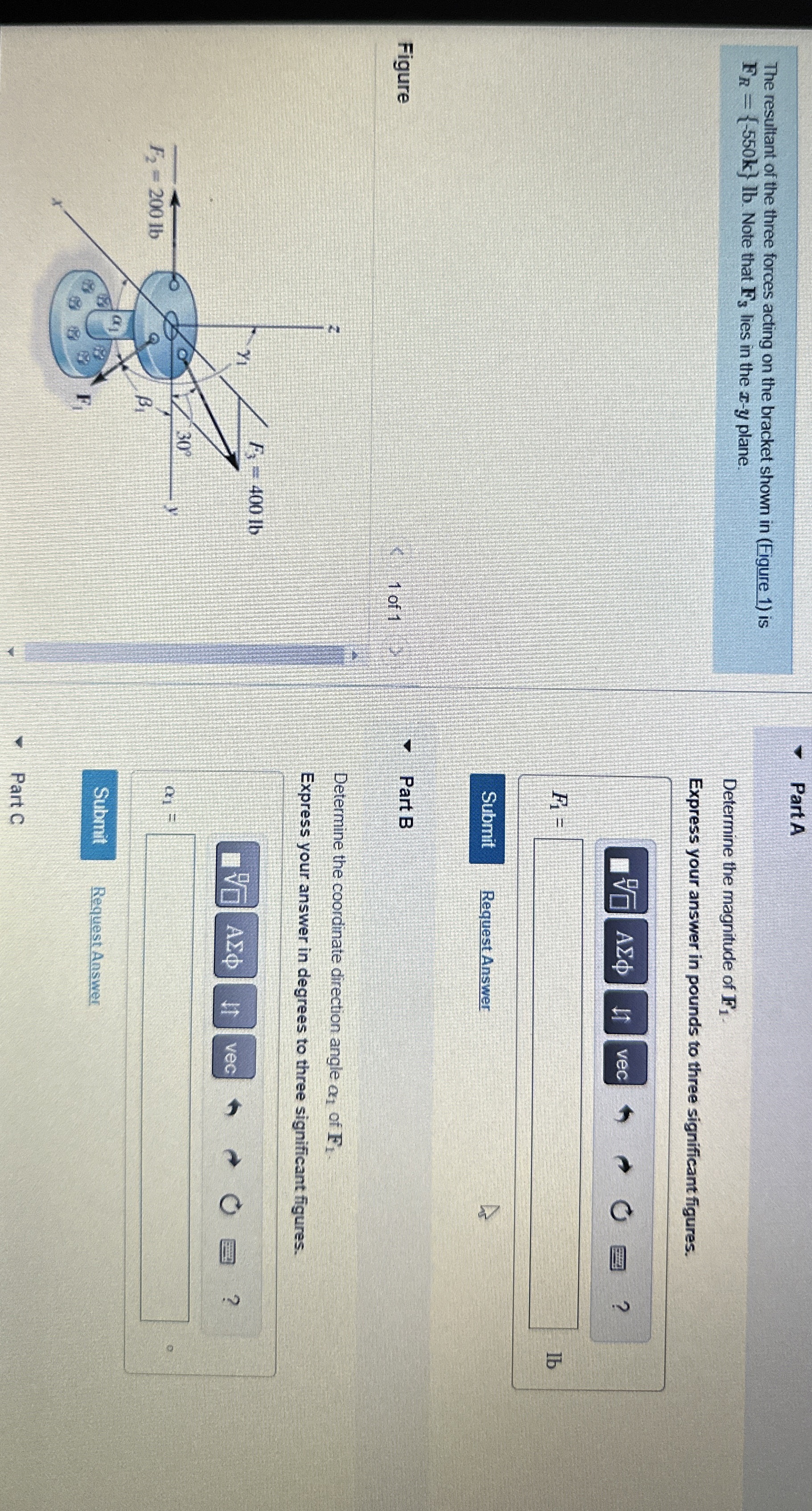 Solved Part Athe Resultant Of The Three Forces Acting On The Chegg