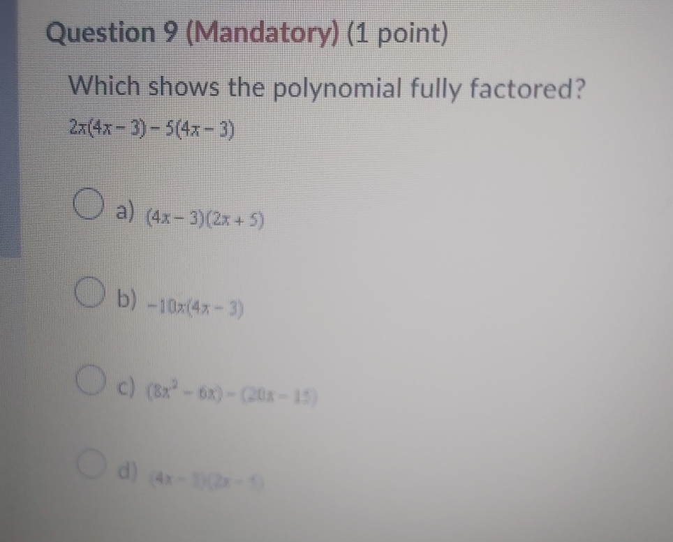 Solved Question 9 Mandatory 1 Point Which Shows The Chegg