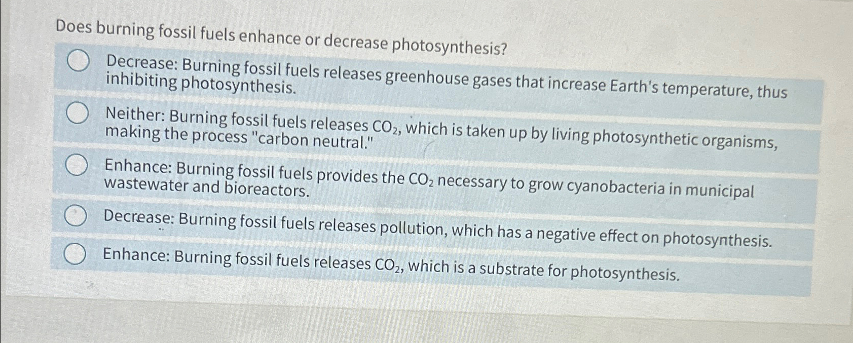 Solved Does Burning Fossil Fuels Enhance Or Decrease Chegg