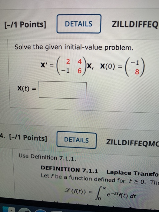 Solved 1 Points DETAILS ZILLDIFFEQ Solve The Given Chegg