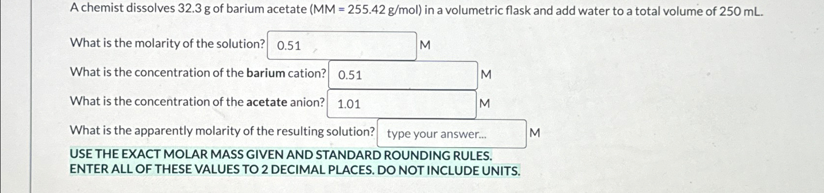 Solved A Chemist Dissolves 32 3g Of Barium Acetate Chegg