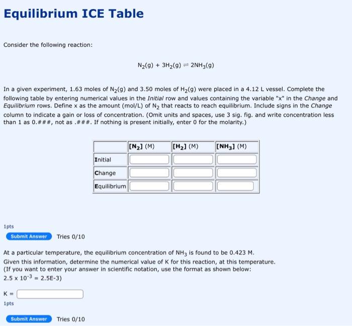 Solved Equilibrium ICE Table Consider The Following Chegg