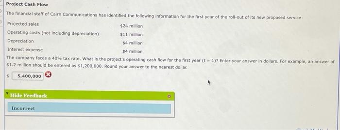 Solved Project Cash Flow The Financial Staff Of Cairn Chegg