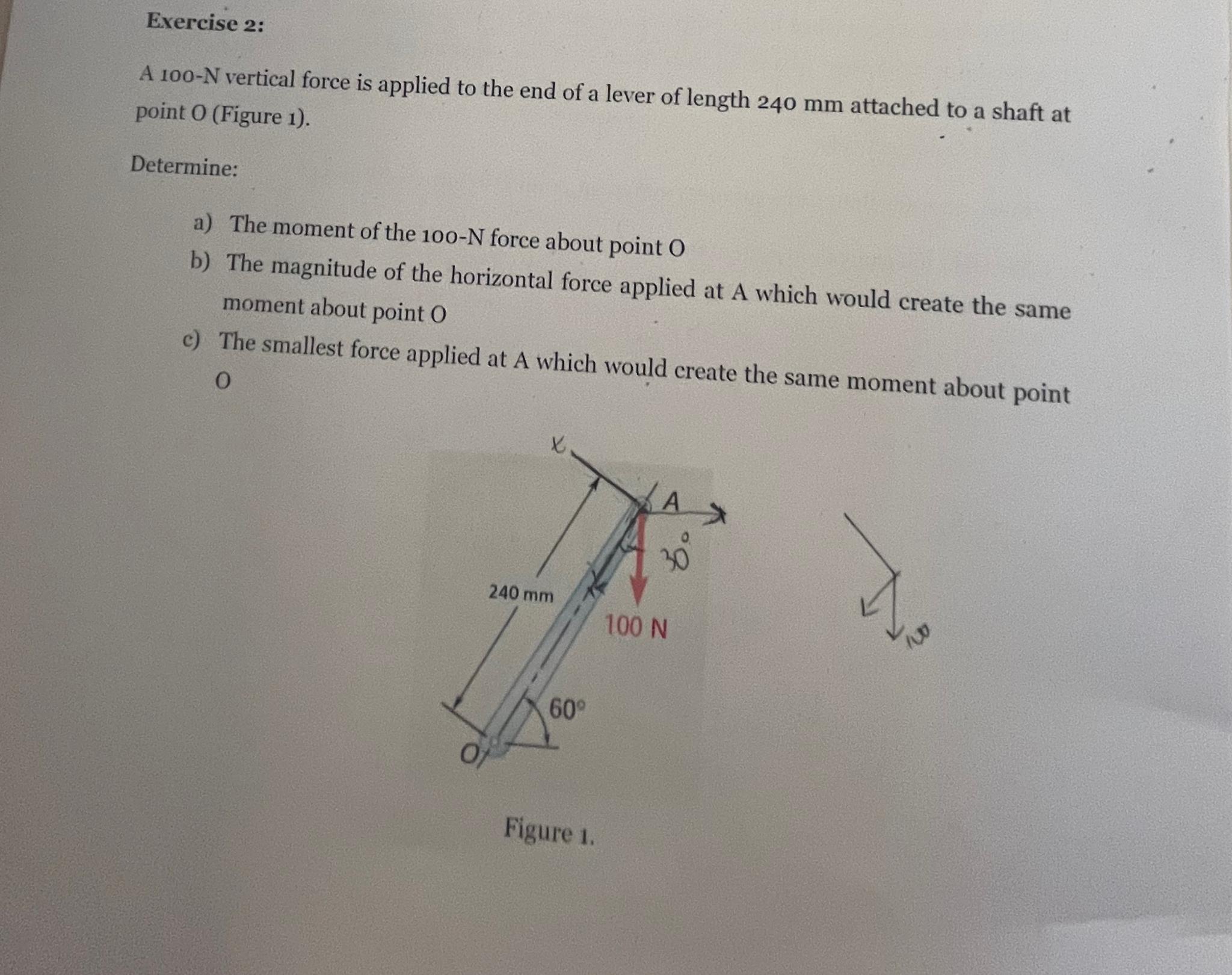 Solved Exercise 2 A 100 N Vertical Force Is Applied To The Chegg