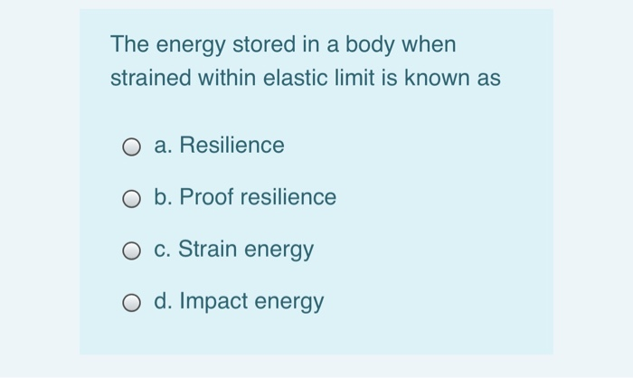 Solved The Energy Stored In A Body When Strained Within Chegg