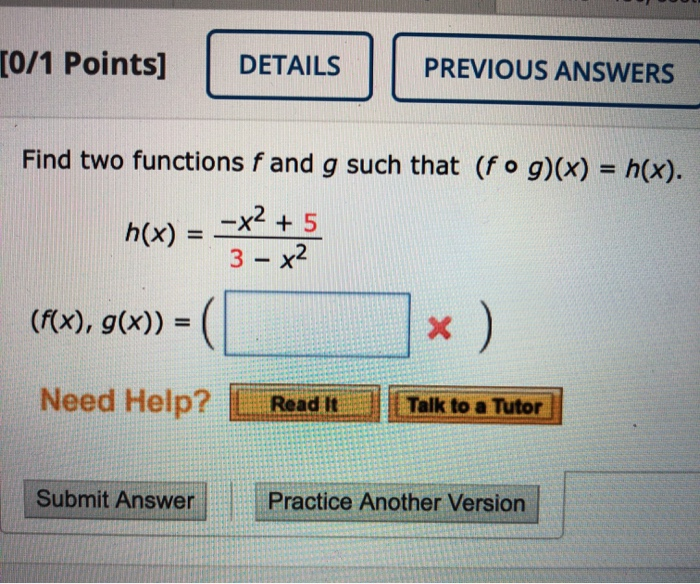 Solved Find Two Functions F And G Such That F O G X Chegg