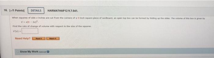 Solved Show My Work Optima 15 1 Points DETAILS HARMATHAP Chegg