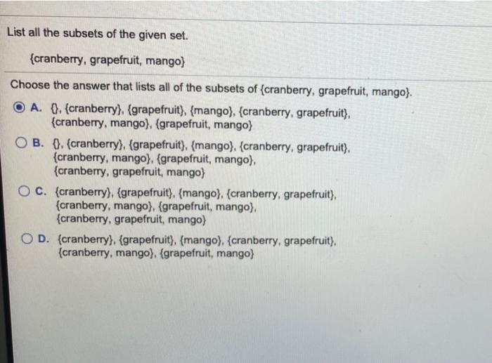 Solved List All The Subsets Of The Given Set Cranberry Chegg