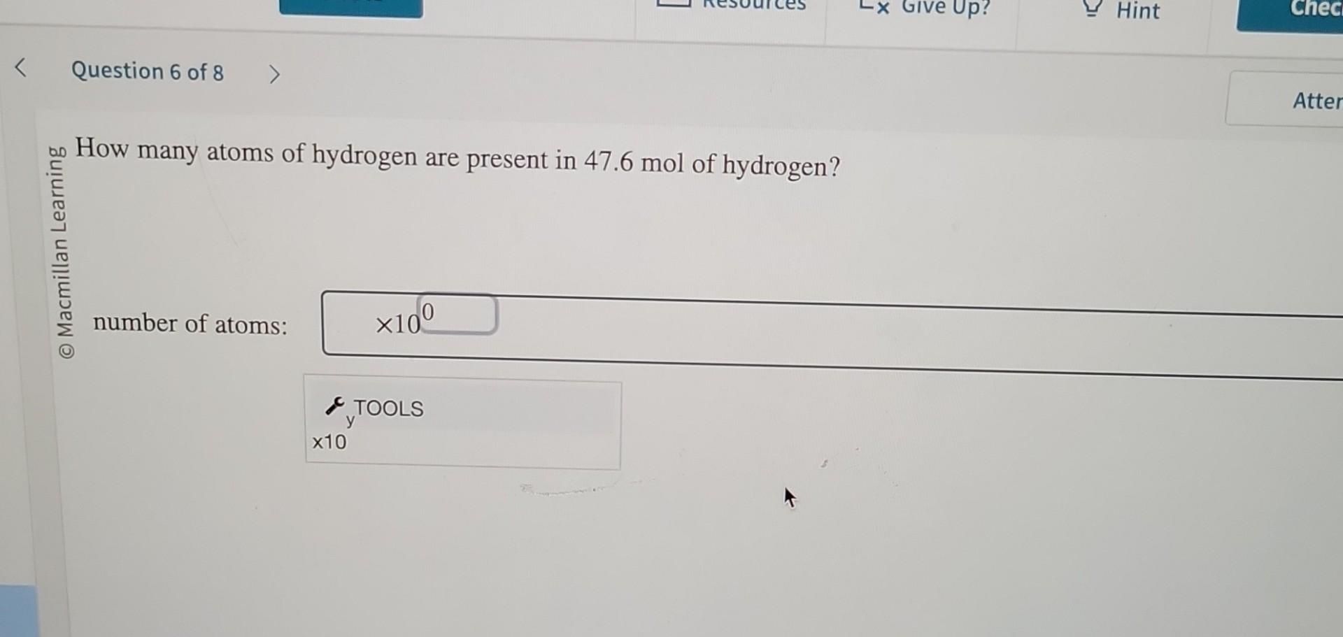 Solved How Many Atoms Of Hydrogen Are Present In Mol Of Chegg