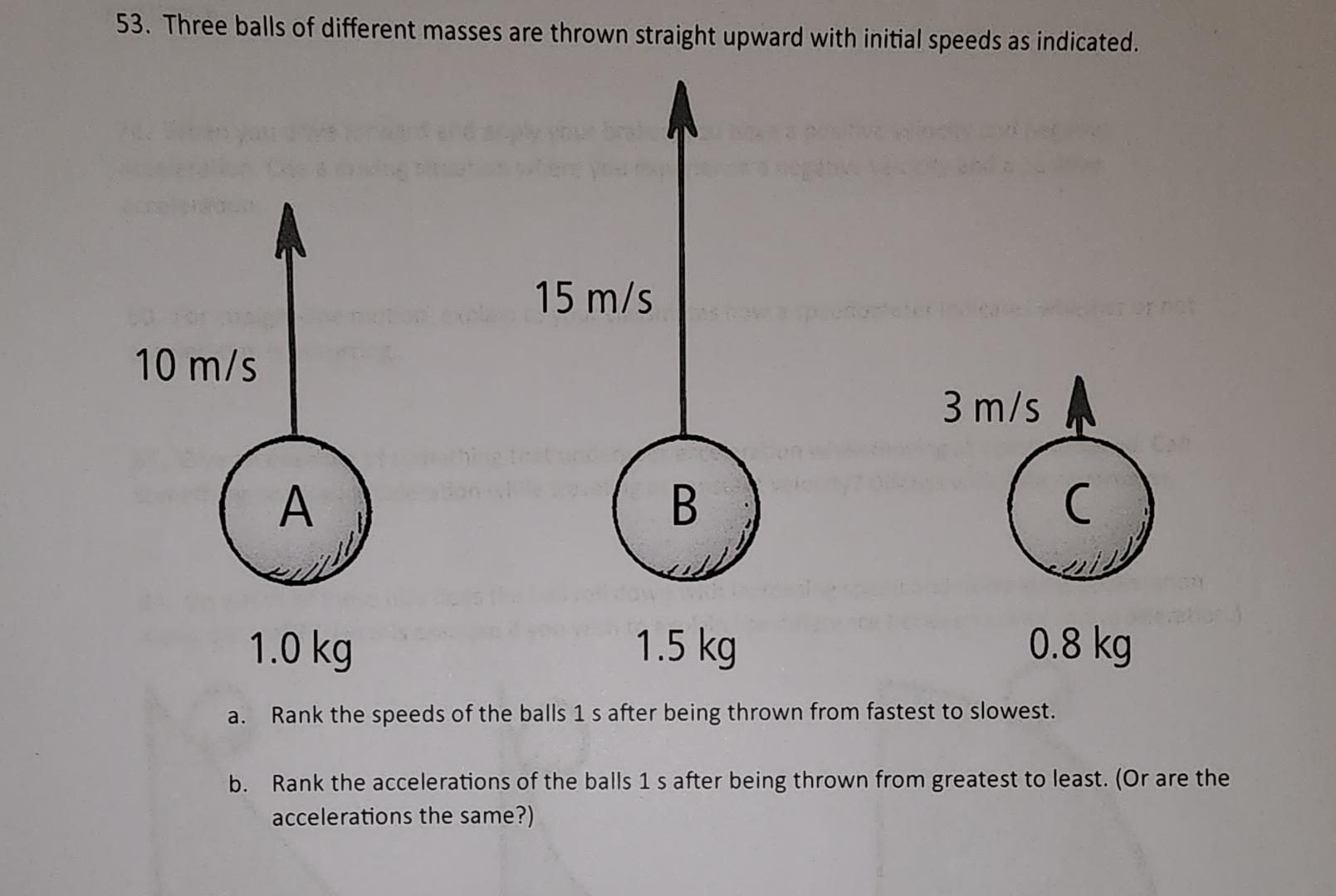 Solved 53 Three Balls Of Different Masses Are Thrown Chegg