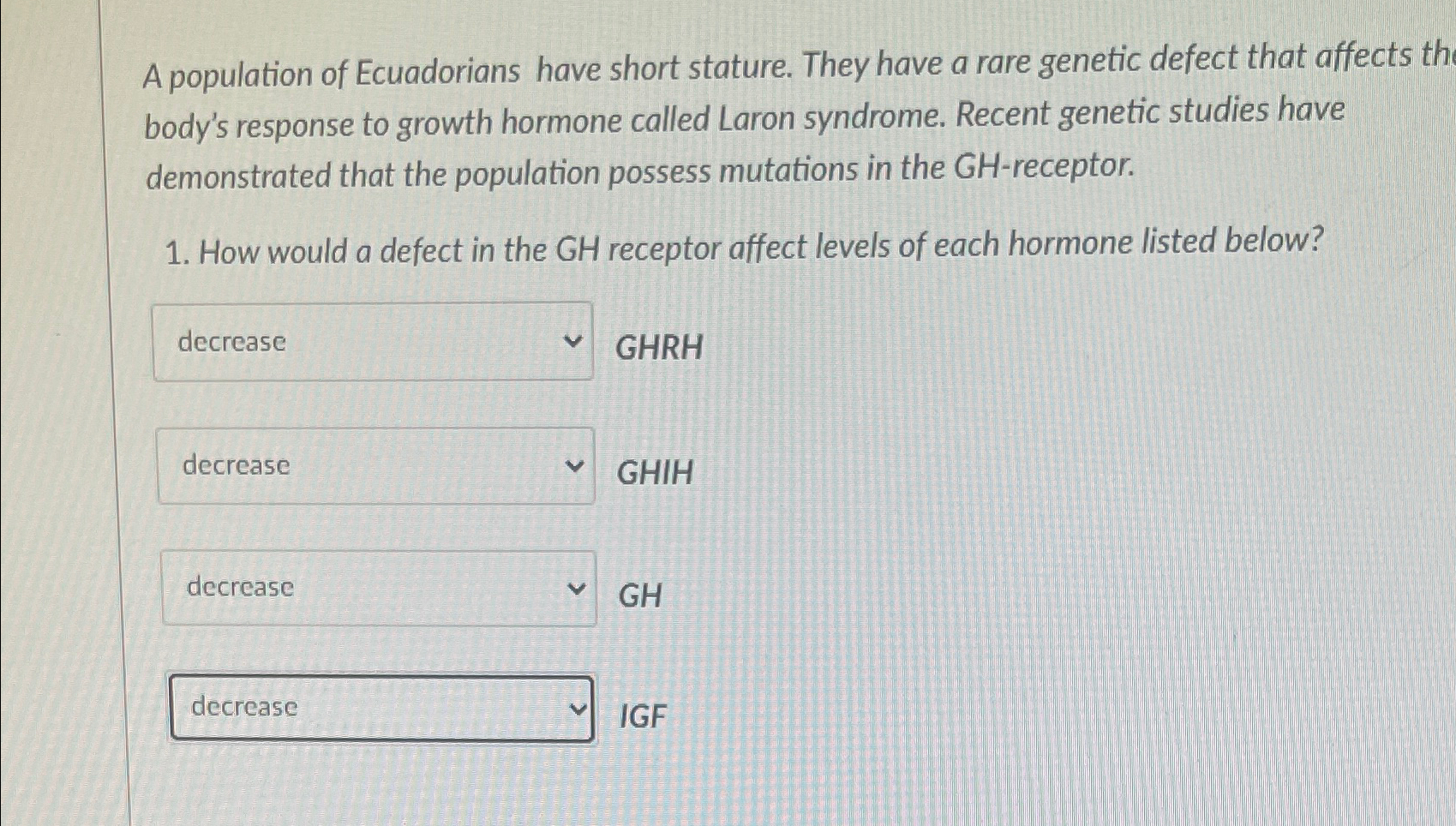 Solved A Population Of Ecuadorians Have Short Stature They Chegg