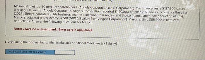 Solved Mason Single Is A Percent Shareholder In Angels Chegg