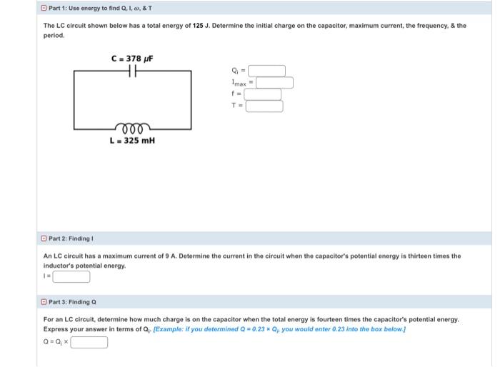 Solved The Lc Circuit Shown Below Has A Total Energy Of Chegg