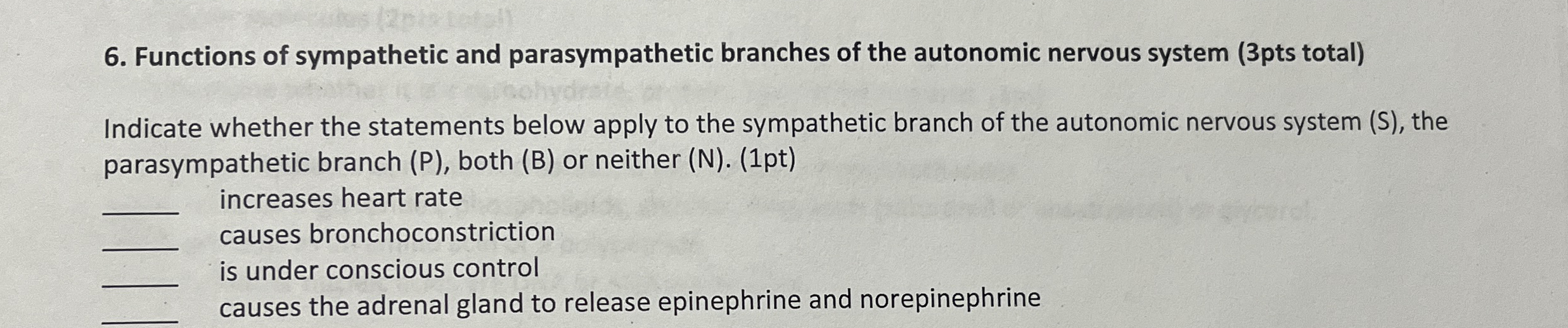 Solved Functions Of Sympathetic And Parasympathetic Branc