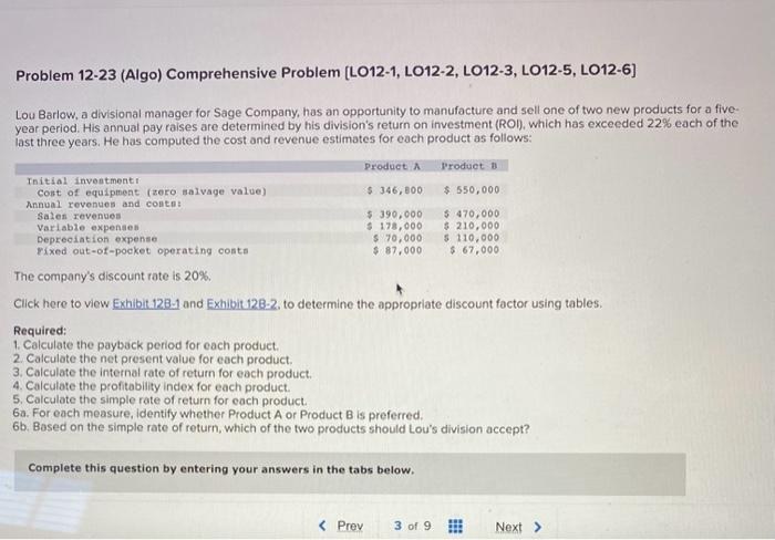 Solved Problem 12 23 Algo Comprehensive Problem LO12 1 Chegg