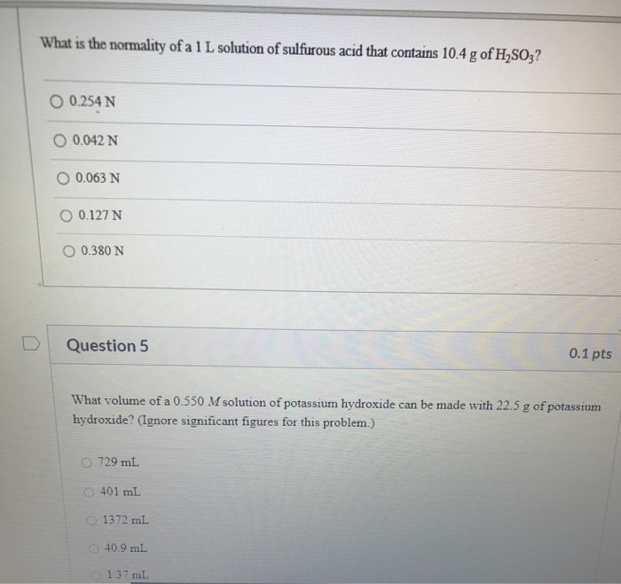 Solved What Is The Normality Of A L Solution Of Sulfurous Chegg