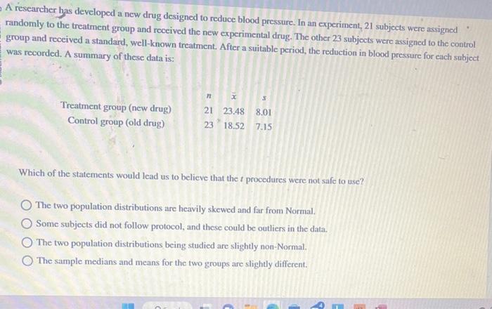 Solved A Researcher Has Developed A New Drug Designed To Chegg