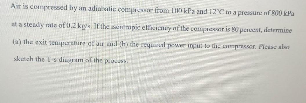 Solved Air Is Compressed By An Adiabatic Compressor From 100 Chegg