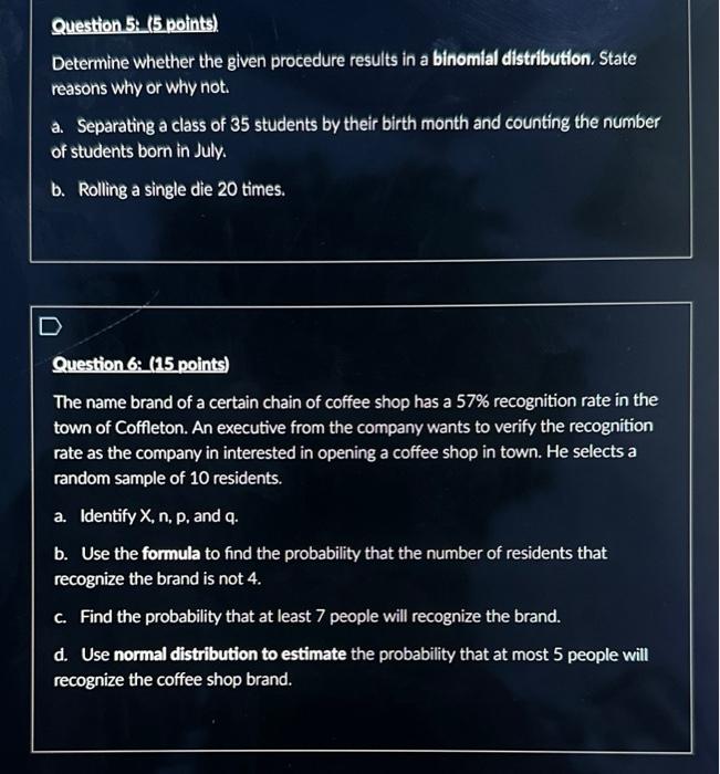 Solved Question 5 5 Points Determine Whether The Given Chegg