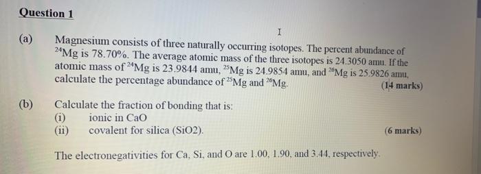 Solved A Magnesium Consists Of Three Naturally Occurring Chegg