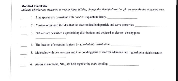 Solved Modified True False Indicate Whether The Statement Is Chegg