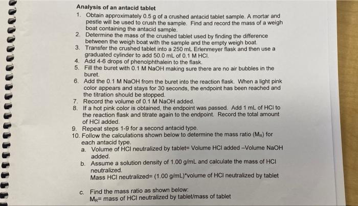 Solved Analysis Of An Antacid Tablet Obtain Approximately Chegg