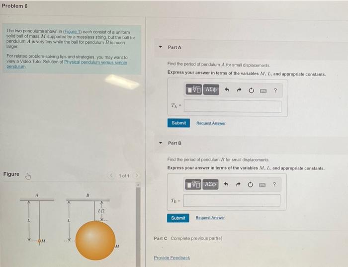 Solved Problem 6 The Two Pendulums Shown In Figure 1 Each Chegg