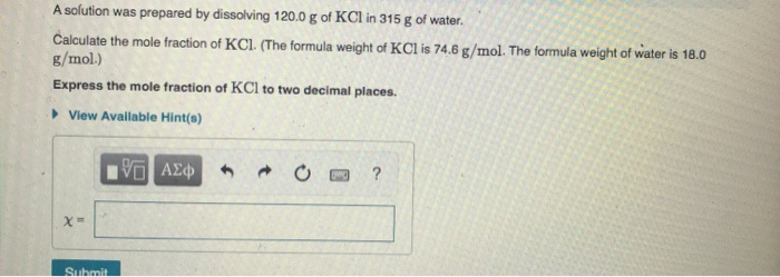 Solved A Solution Was Prepared By Dissolving G Of Kcl Chegg