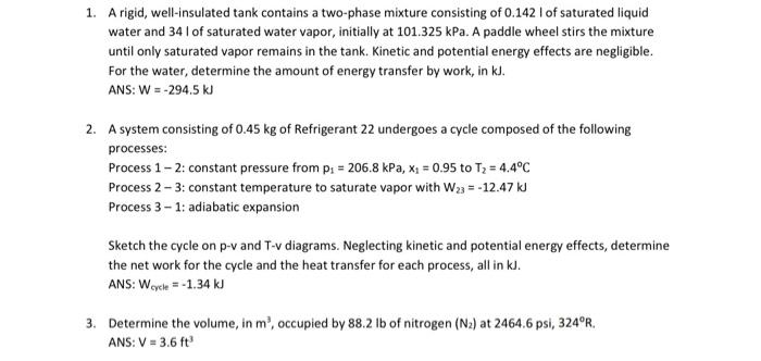 Solved 1 A Rigid Well Insulated Tank Contains A Two Phase Chegg