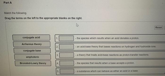 Solved Part A Match The Following Drag The Terms On The Chegg