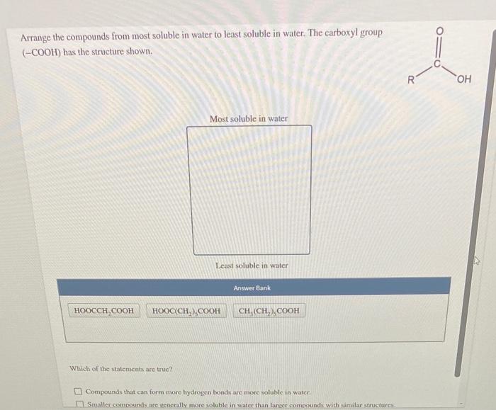 Solved Arrange The Compounds From Most Soluble In Water To Chegg