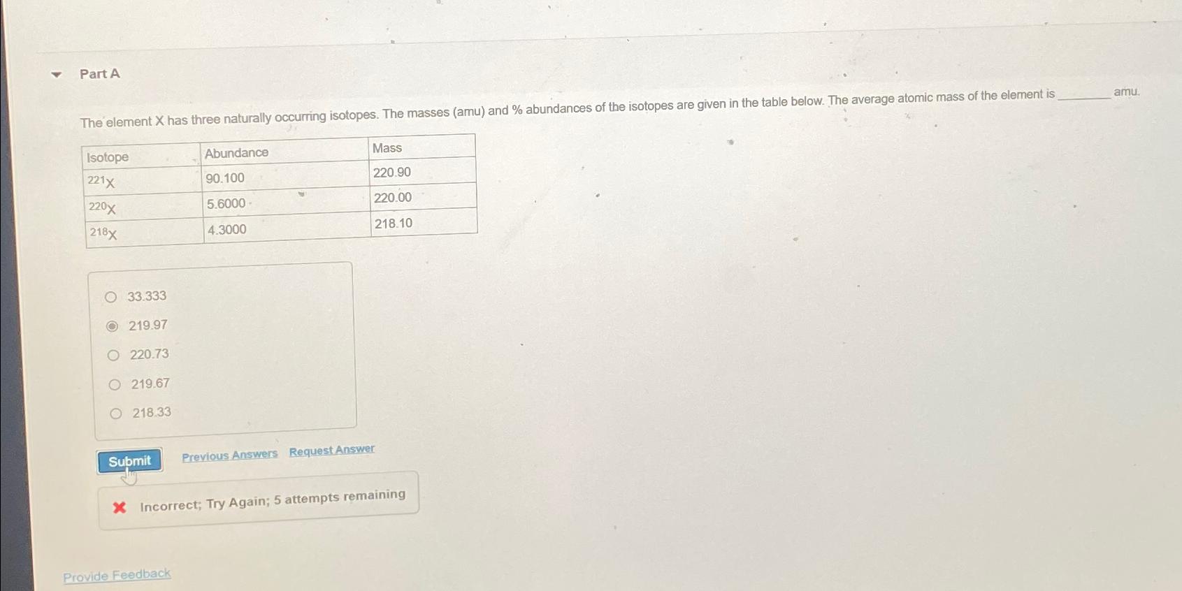 Solved Part A Nthe Element X Has Three Naturally Occurring Chegg