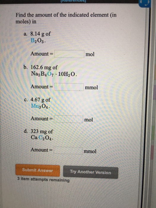 Solved Find The Amount Of The Indicated Element In Moles Chegg