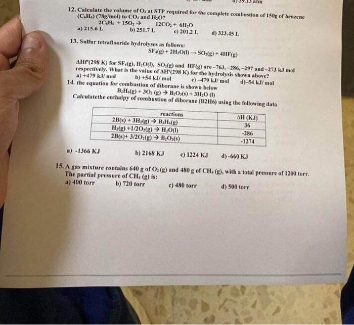 Solved 12 Calculate The Volume Of O2 At STP Required For Chegg