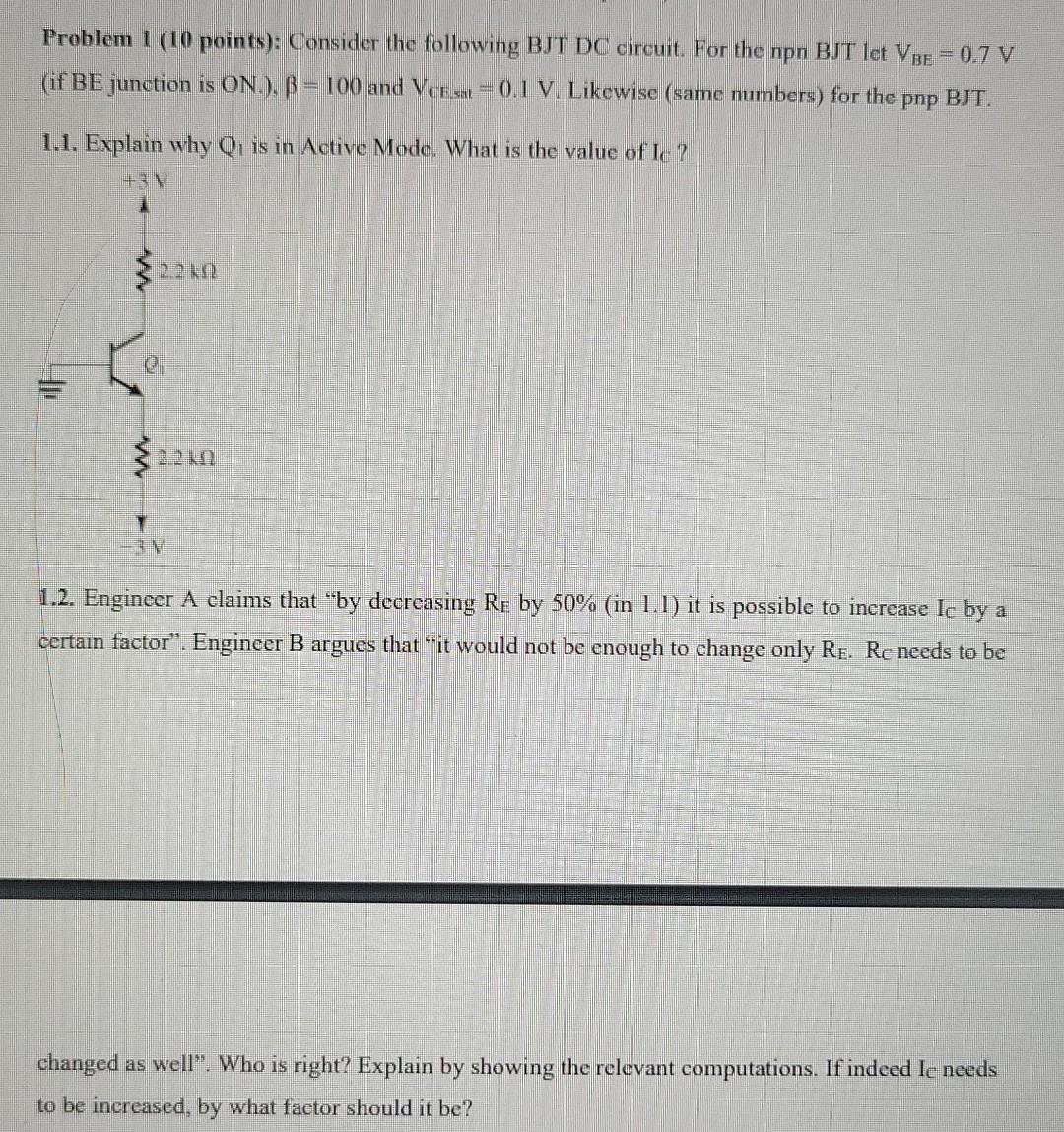 Solved Problem Points Consider The Following Bjt Dc Chegg