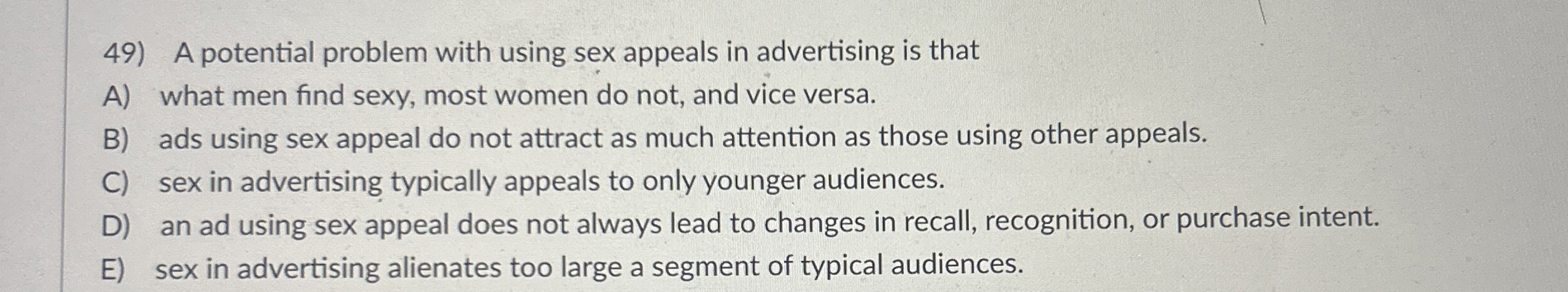 Solved A Potential Problem With Using Sex Appeals In Chegg