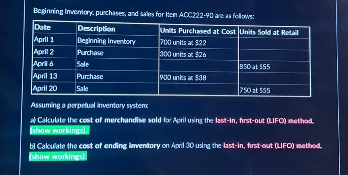 Solved Beginning Inventory Purchases And Sales For Item Chegg