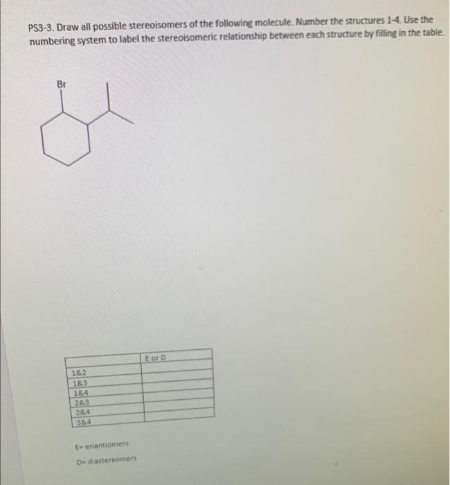 Solved Ps Draw All Possible Stereoisomers Of The Chegg