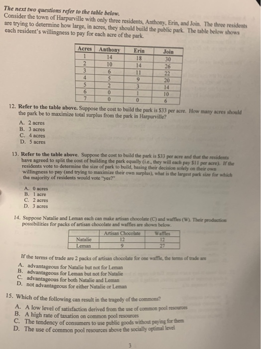 Solved The Next Two Questions Refer To The Table Below Chegg