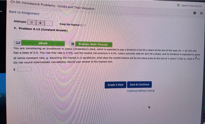 Solved Ch Homework Problems Stocks And Their Valuation Chegg